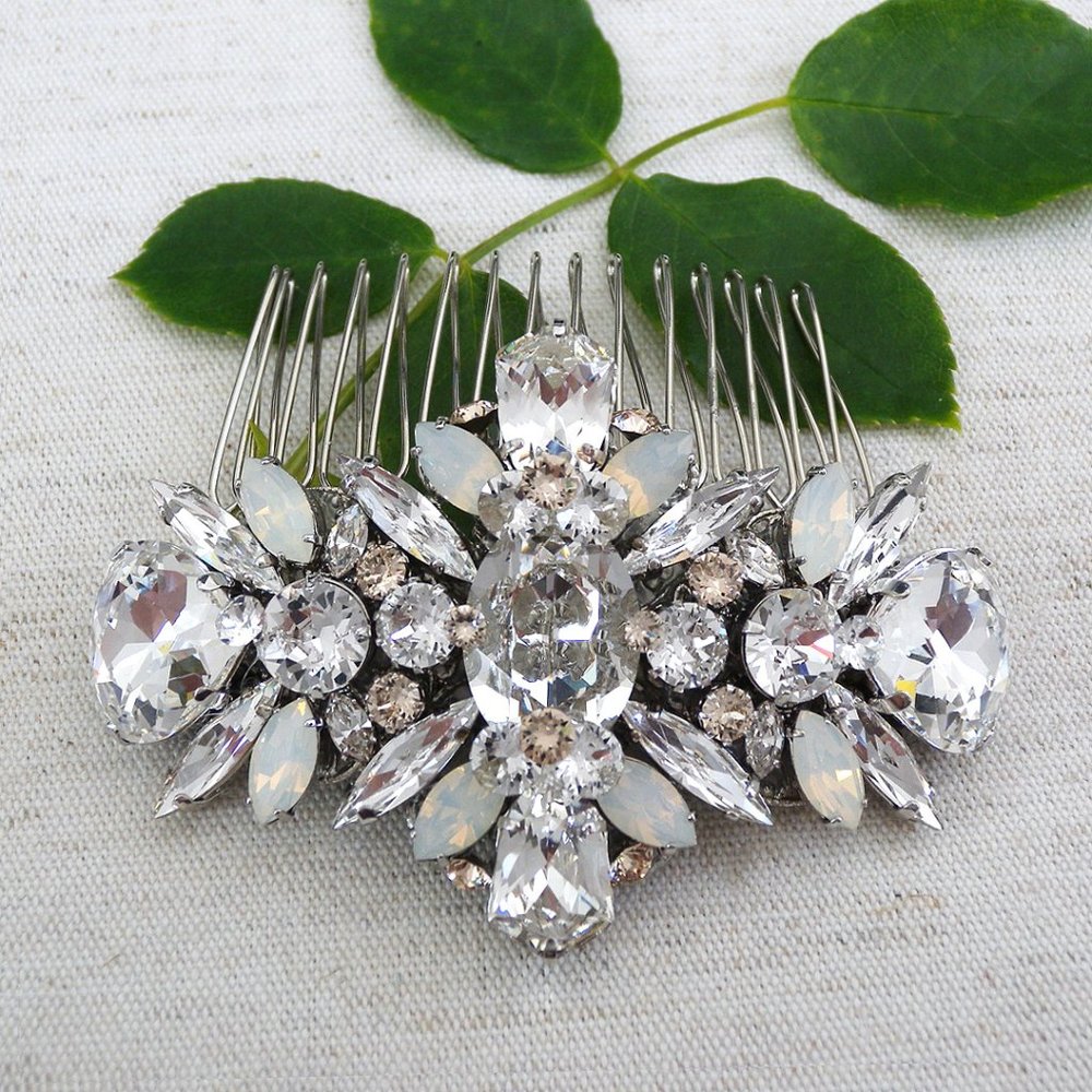 Haute Bride Crystal & White Opal Bridal Hair Comb